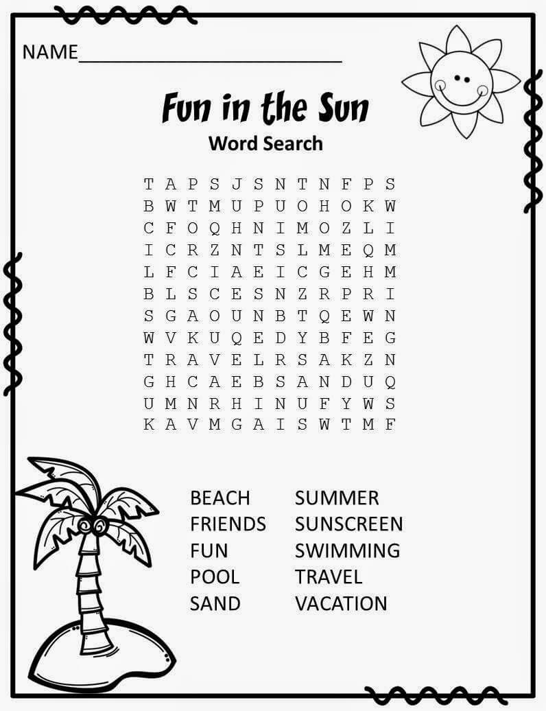Fun In The Sun Word Search Puzzle
