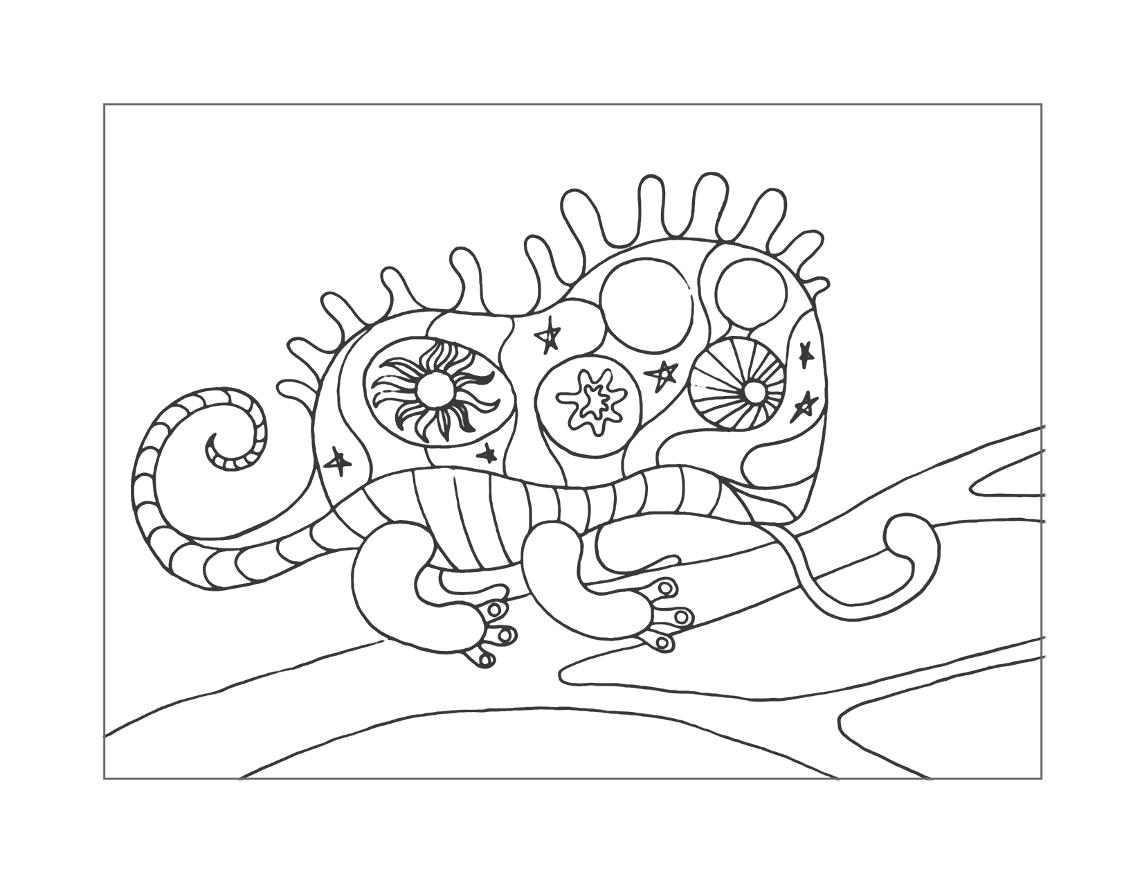 Funky Chameleon Coloring Page