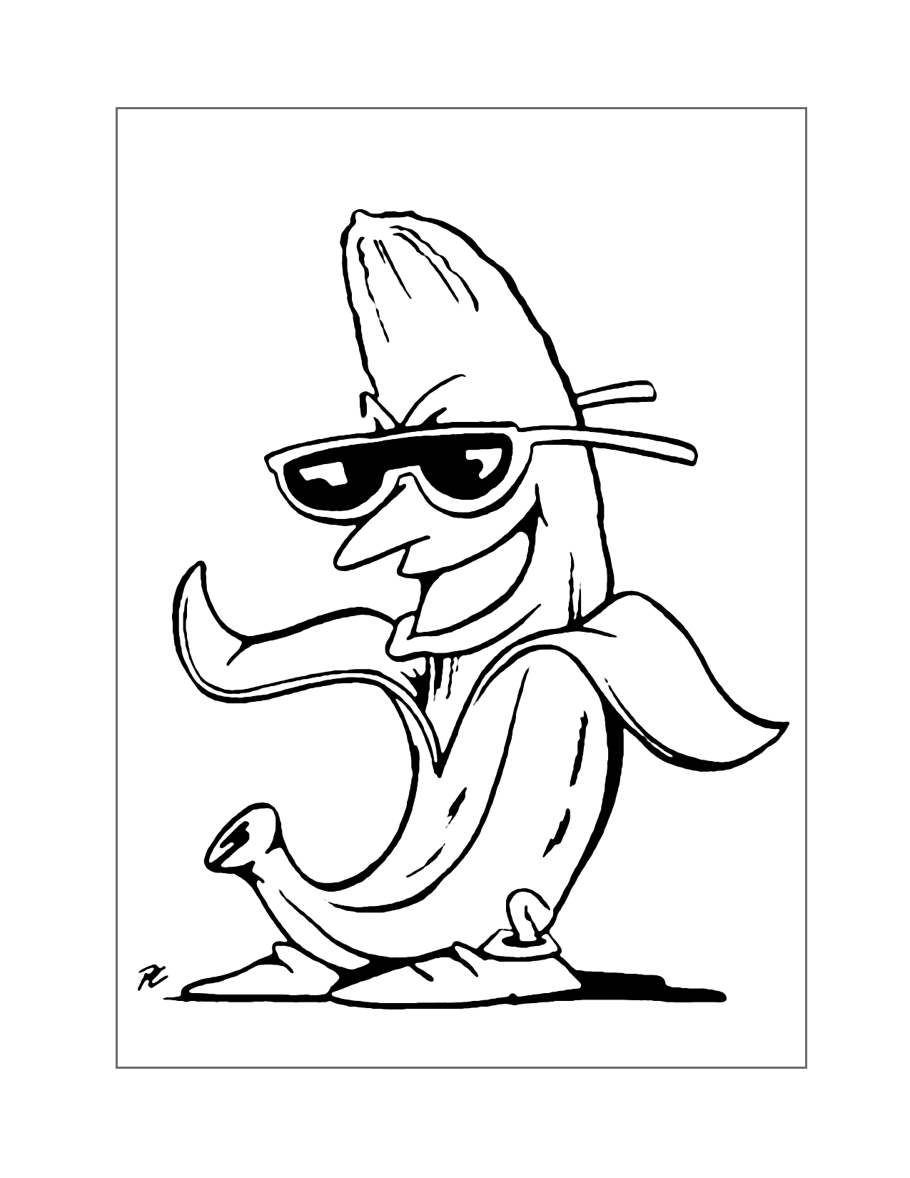 Funny Banana With Sunglasses Coloring Page