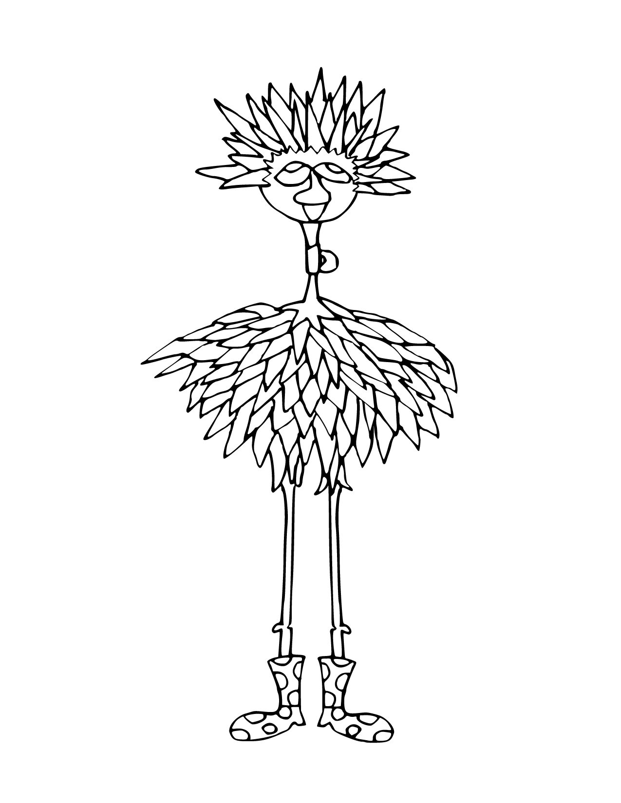 Funny Bird With Weird Feathers Coloring Page