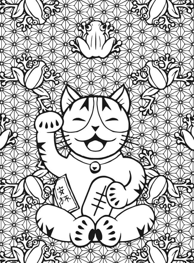 Funny Cat Pattern Coloring Page
