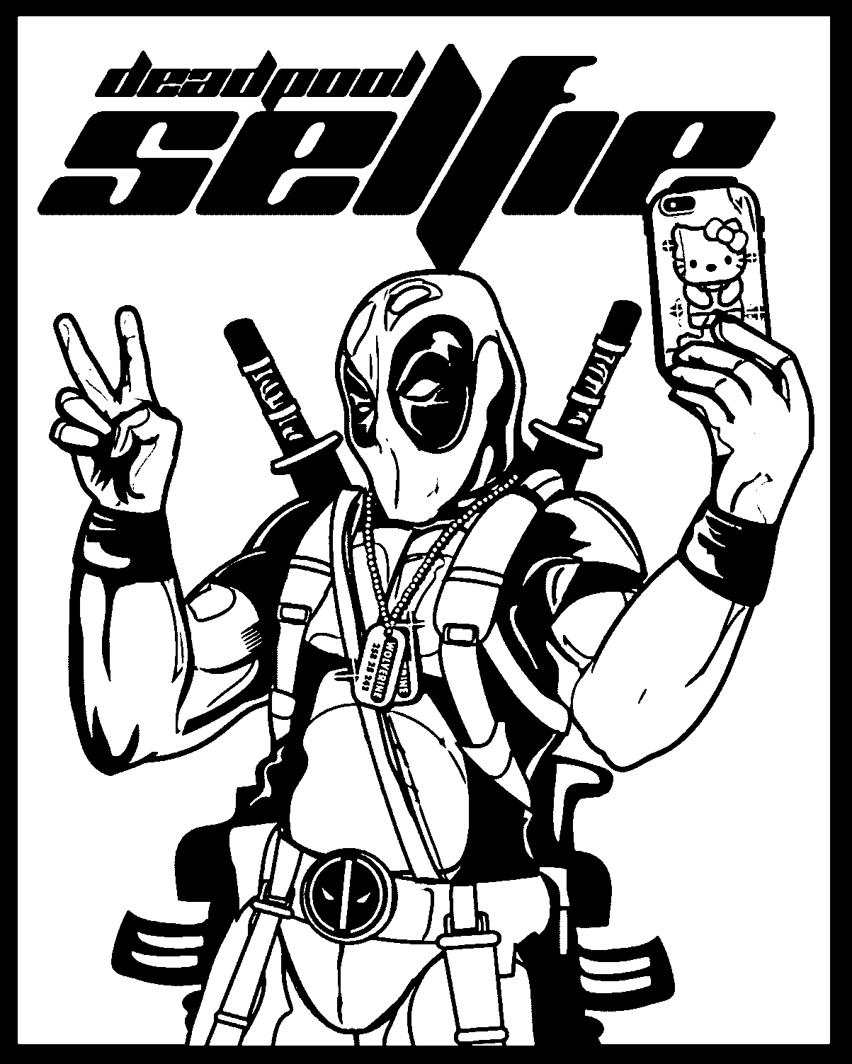 Funny Deadpool Selfie Coloring Page