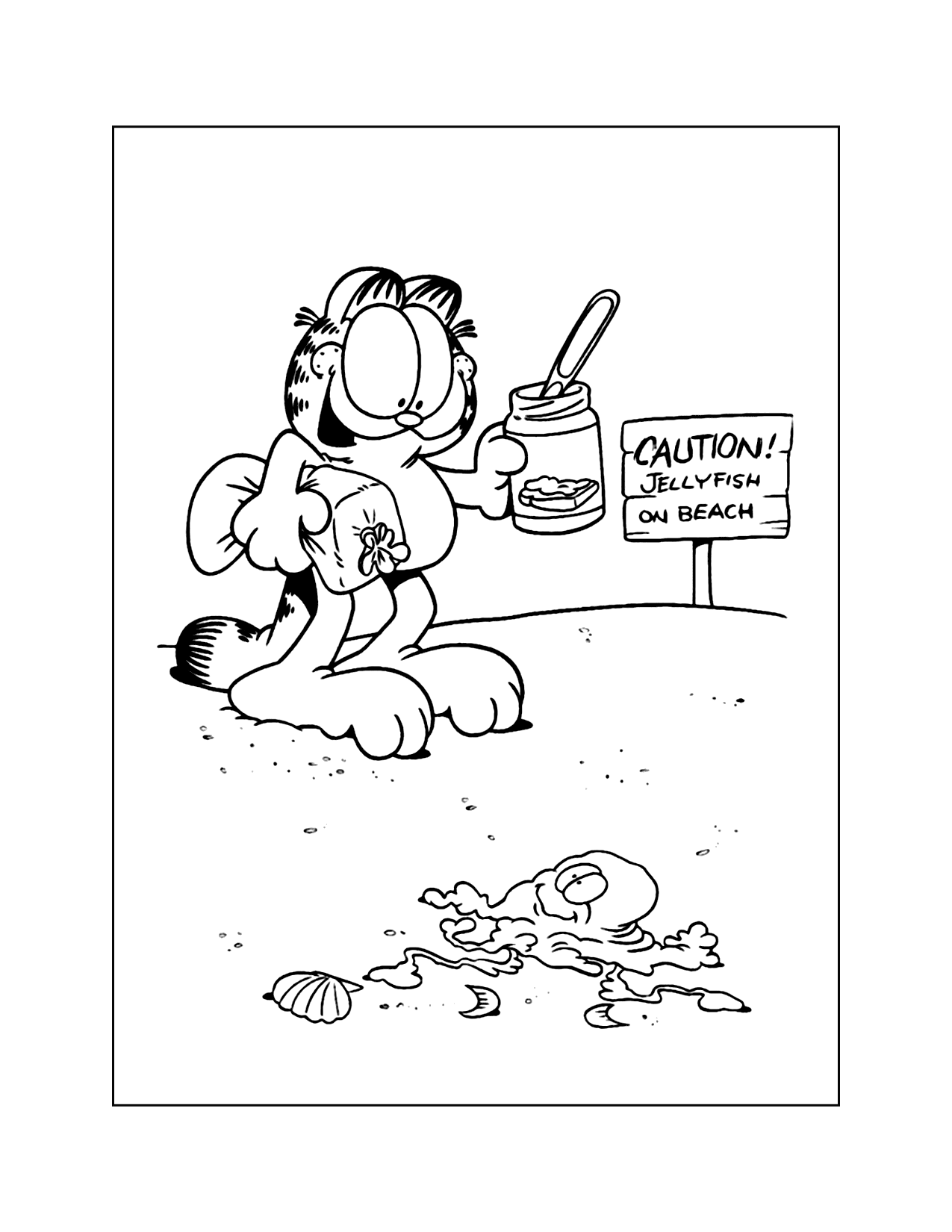 Funny Garfield Peanut Butter And Jellyfish Coloring Page