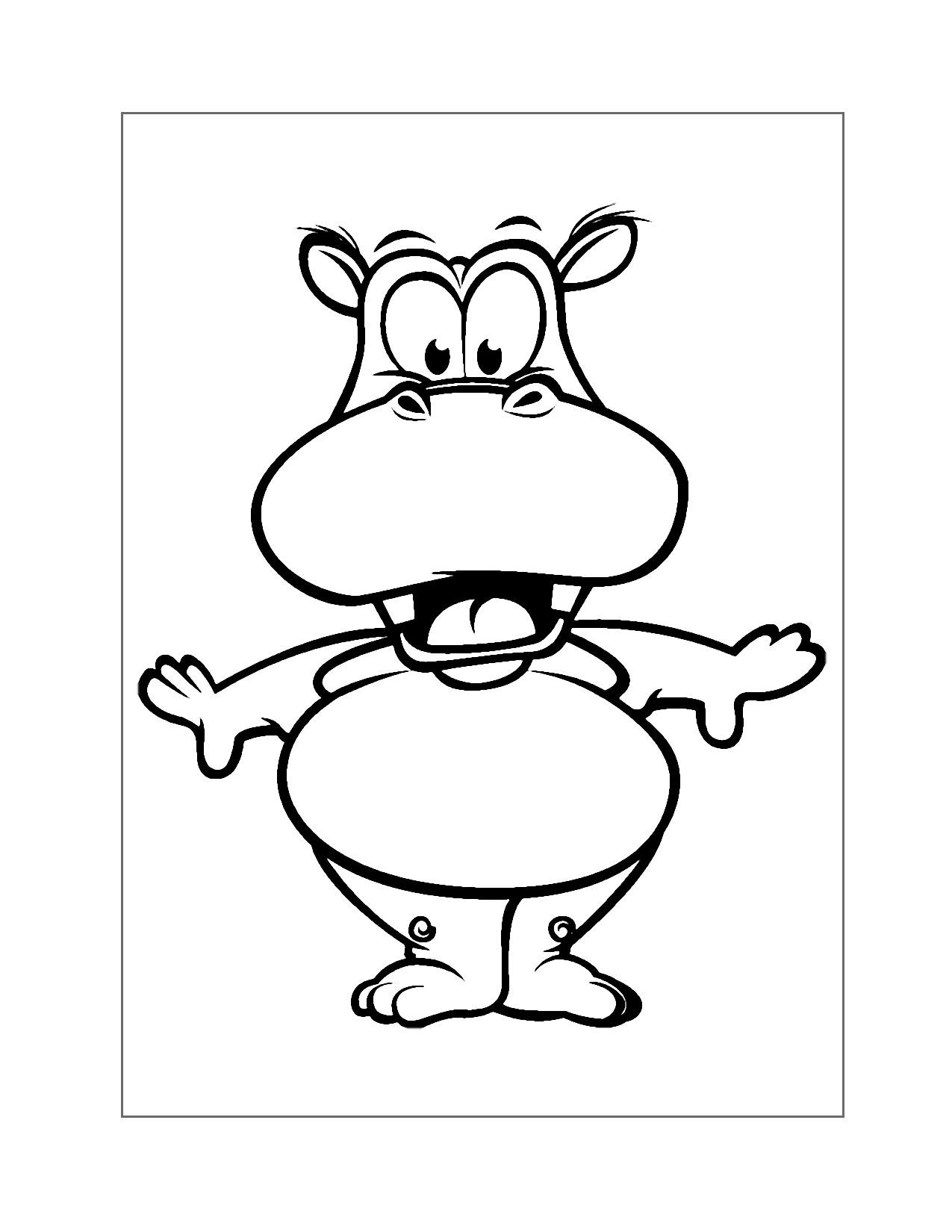 Funny Hippo Animal Coloring Page