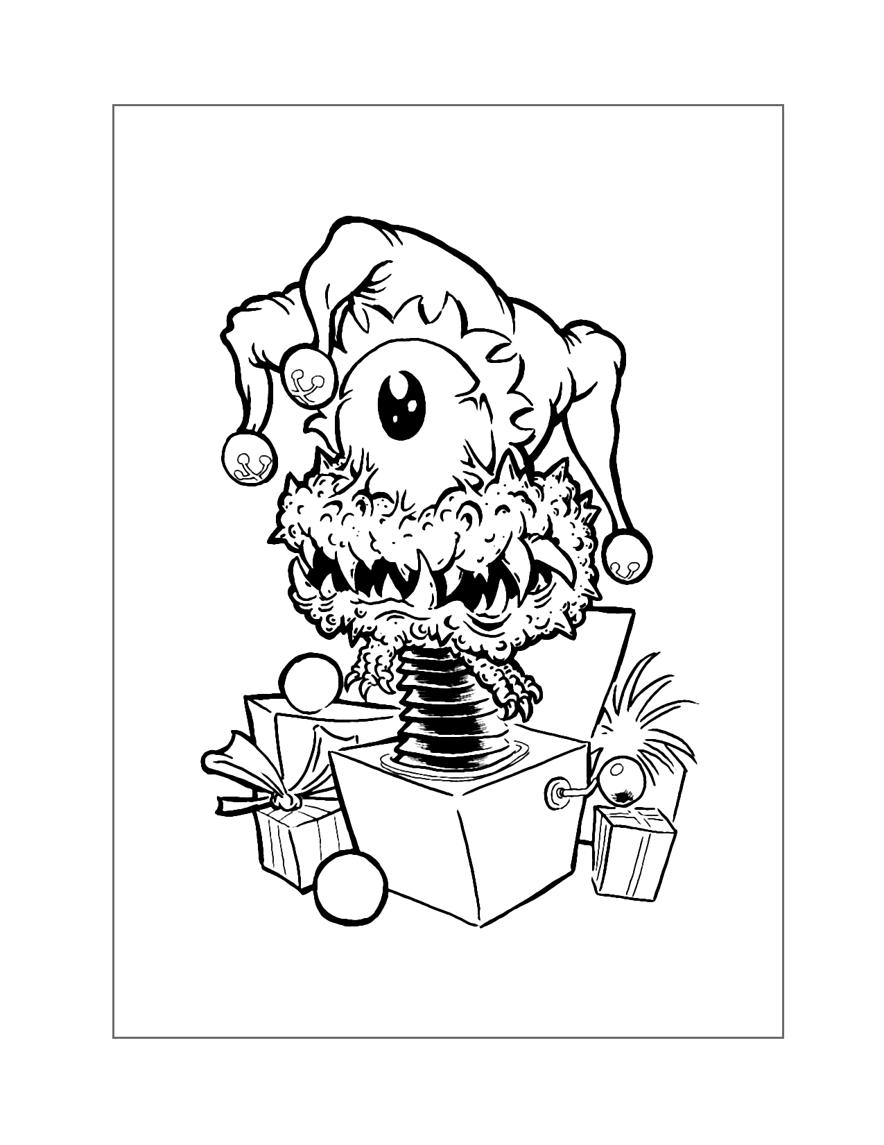 Funny Jack In The Box Monster Coloring Page