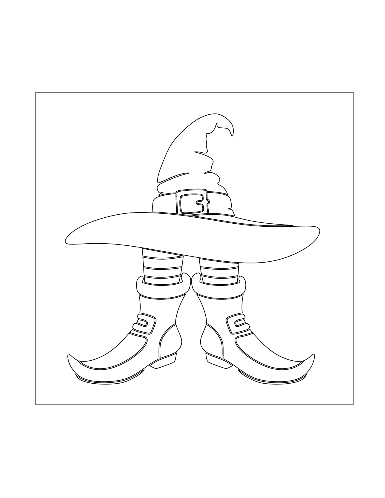 Funny Witch Hat And Shoes Coloring Page