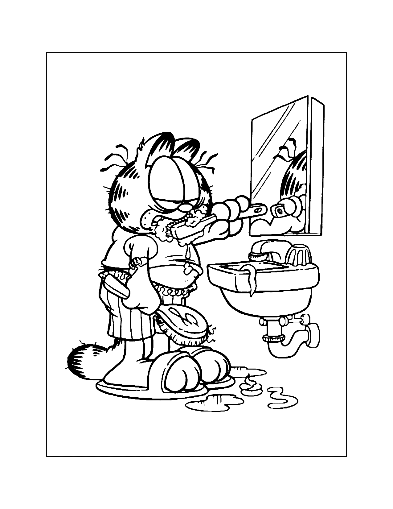 Garfield Brushing His Teeth Coloring Page