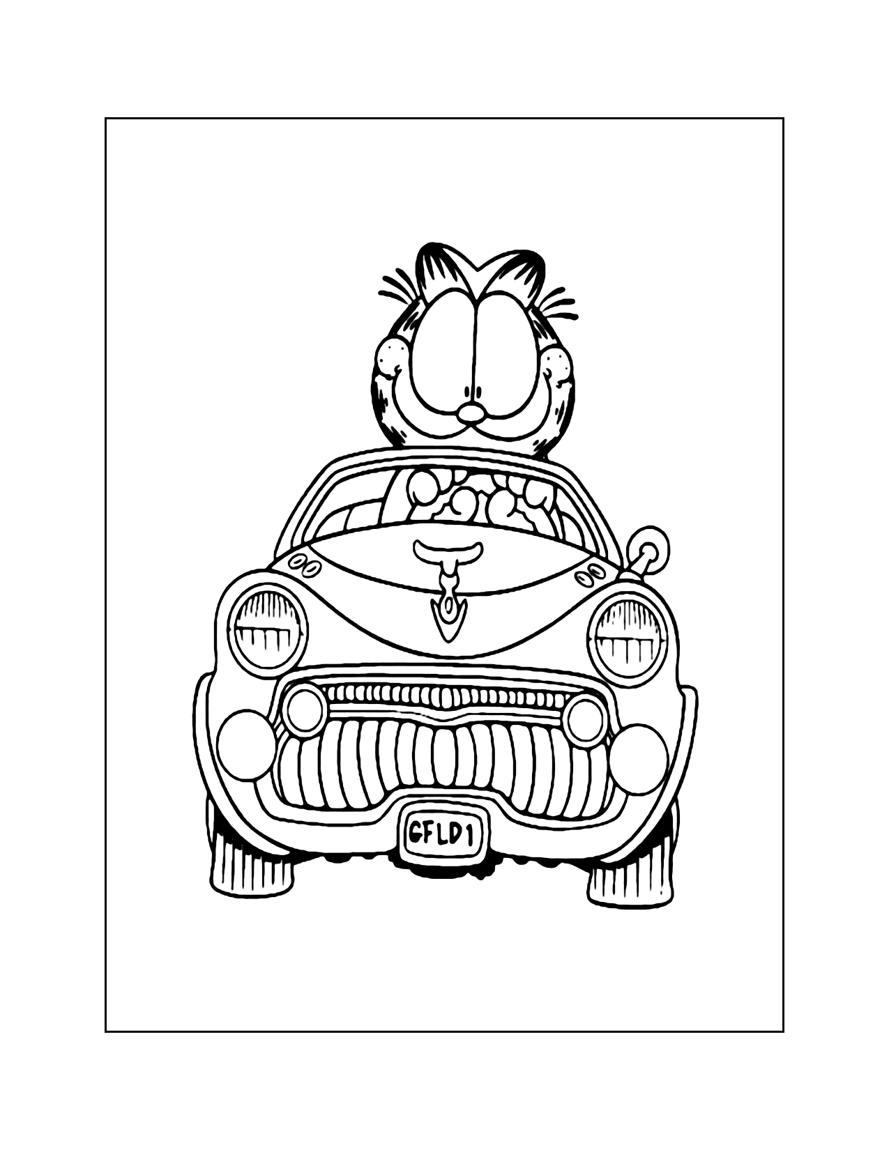 Garfield Driving Car Coloring Page