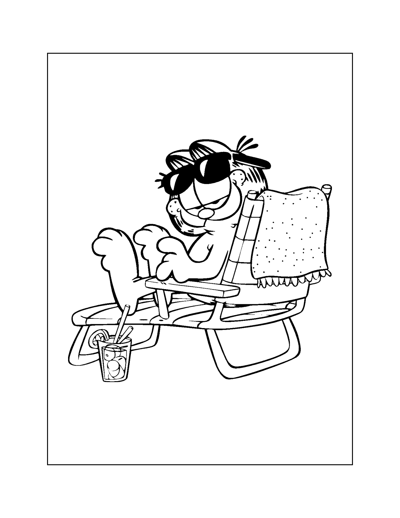 Garfield Relaxing At The Pool Coloring Page