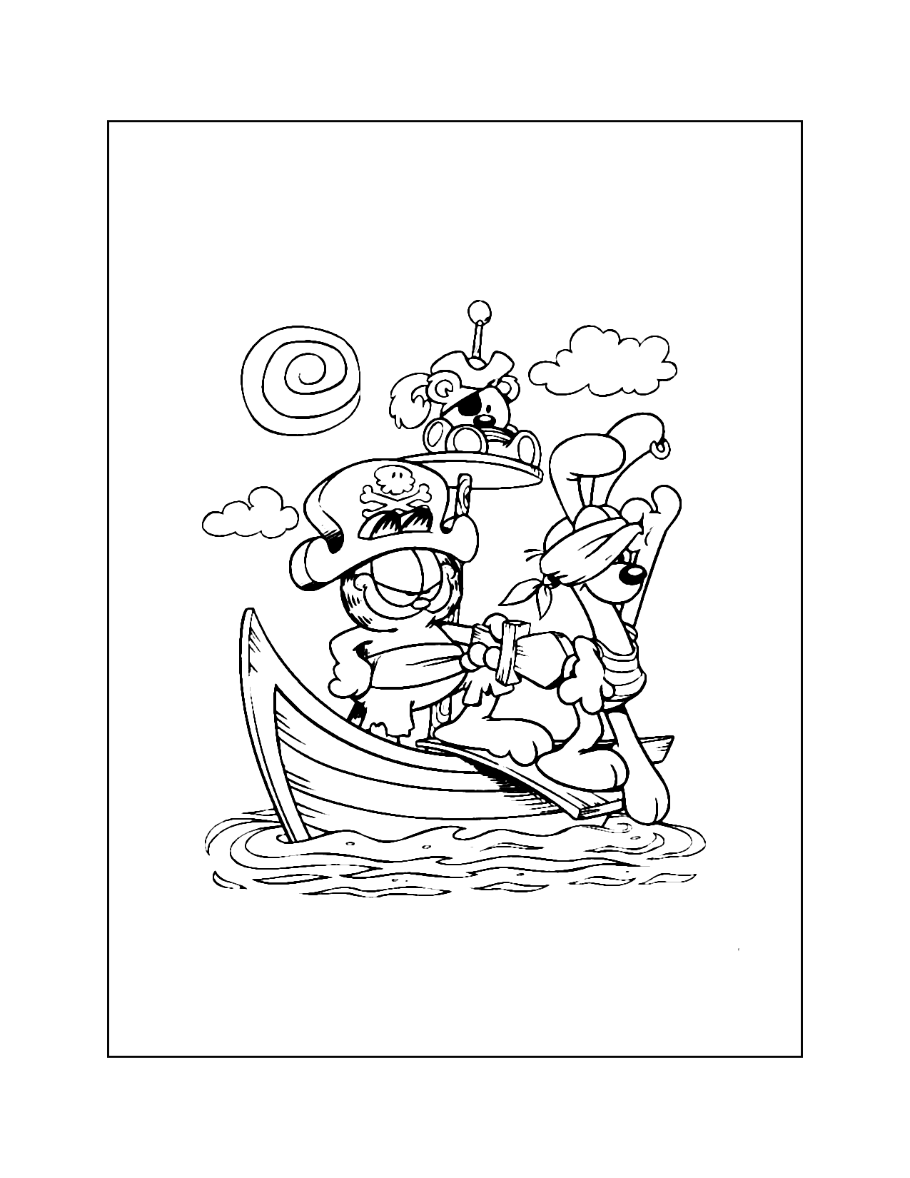 Garfield And Odie On Pirate Ship Coloring Page