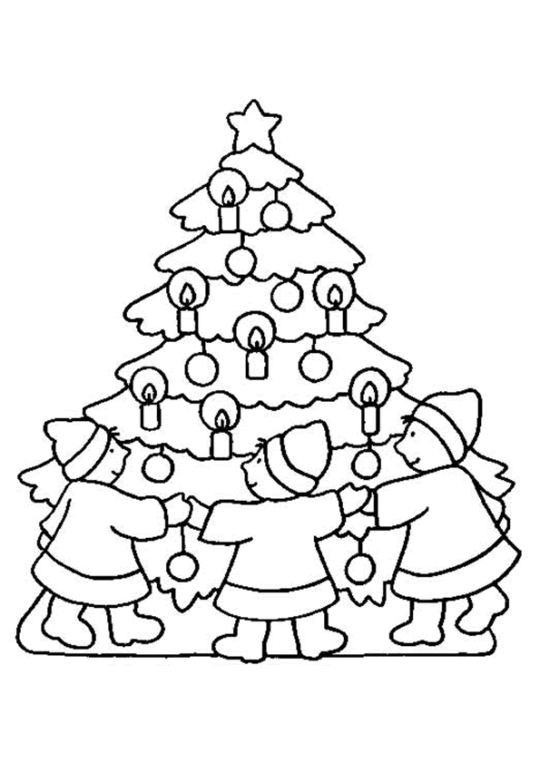Gather around Christmas Tree Coloring Page