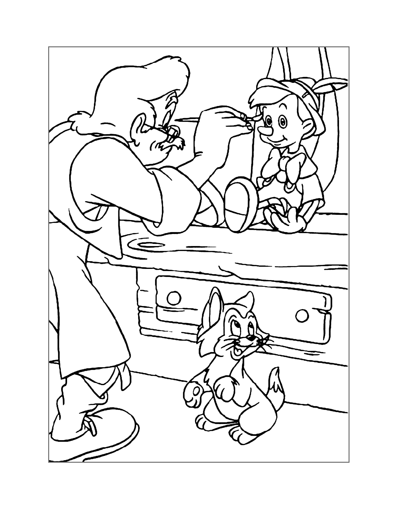 Geppetto Creates Pinocchio Coloring Page