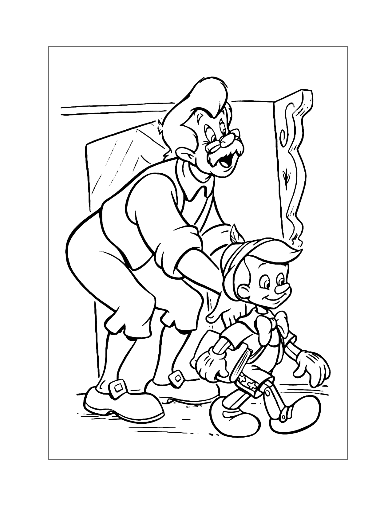 Geppetto Sends Pinocchio To School Coloring Page