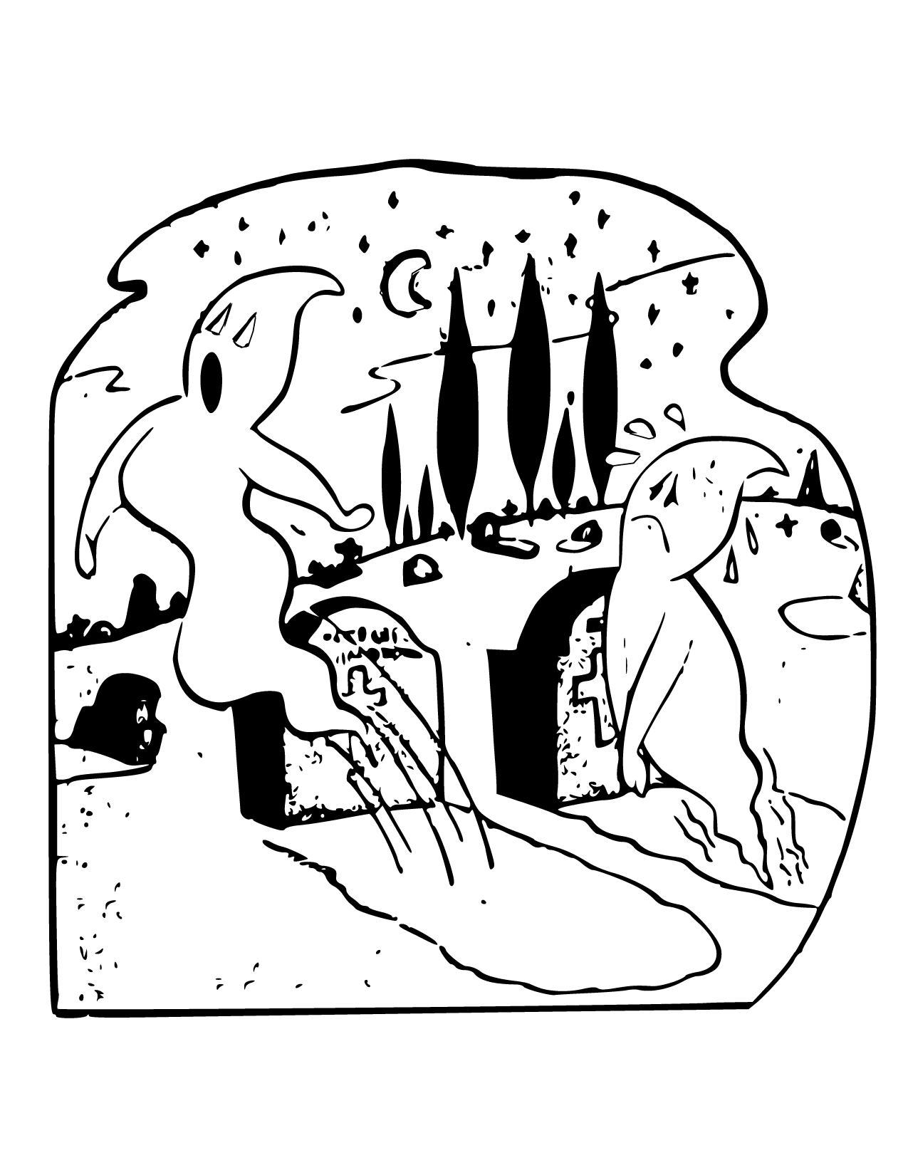 Ghosts In A Graveyard Coloring Page