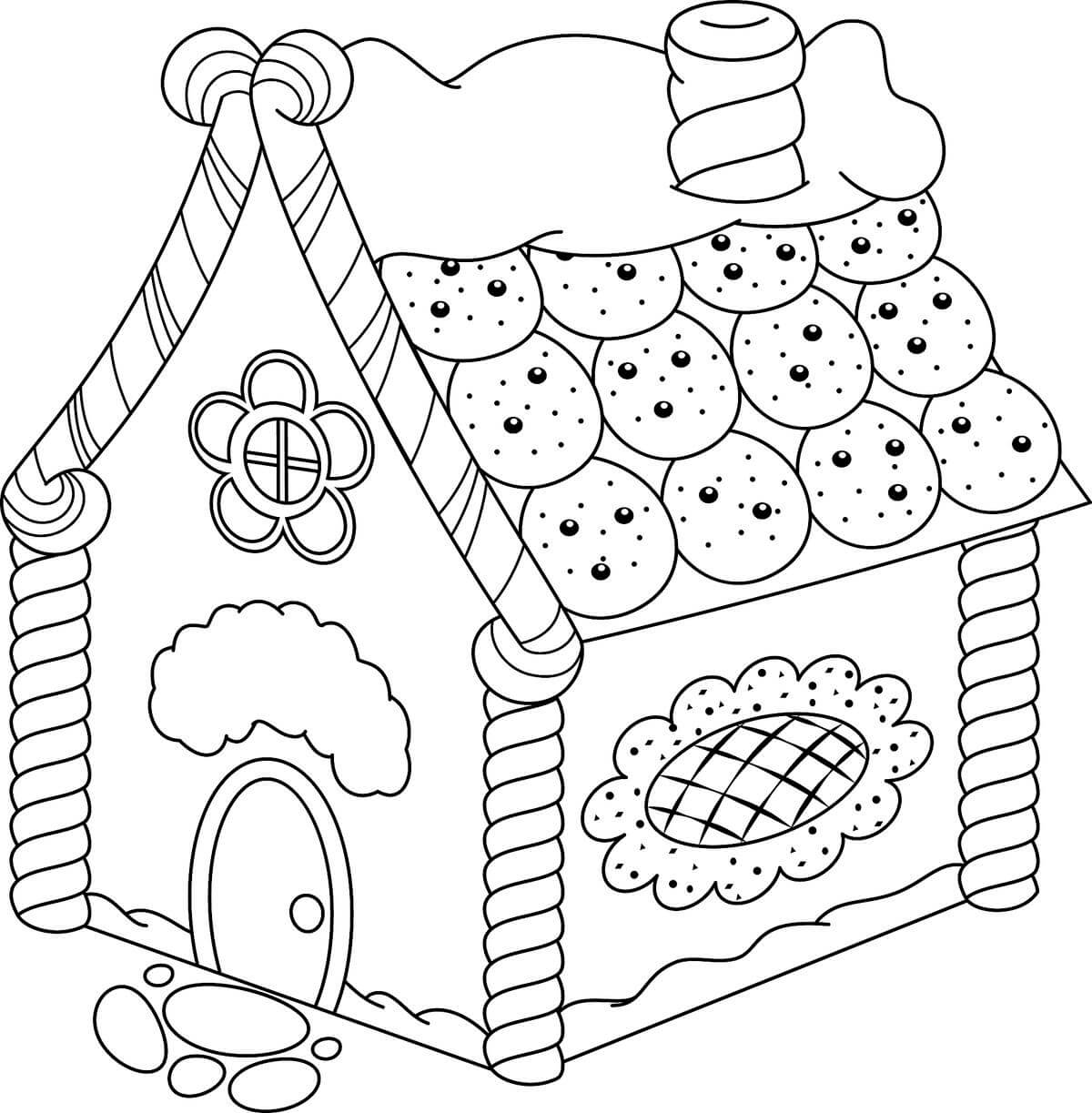 Gingerbread House With Cookies Coloring Page