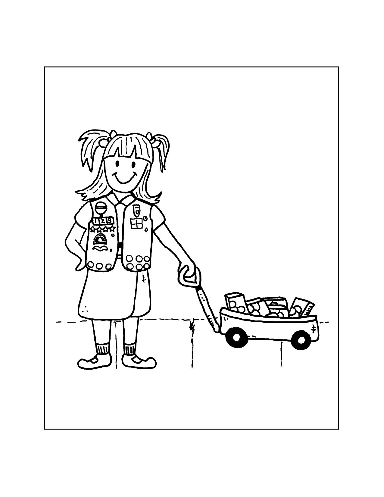 Girl Scout Delivering Cookies Coloring Sheet