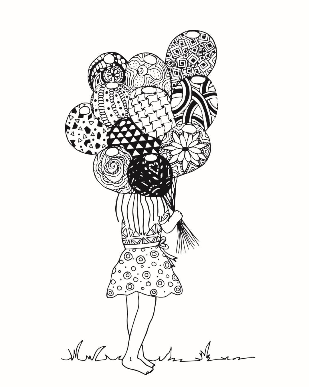 Girl With Balloons Coloring Page