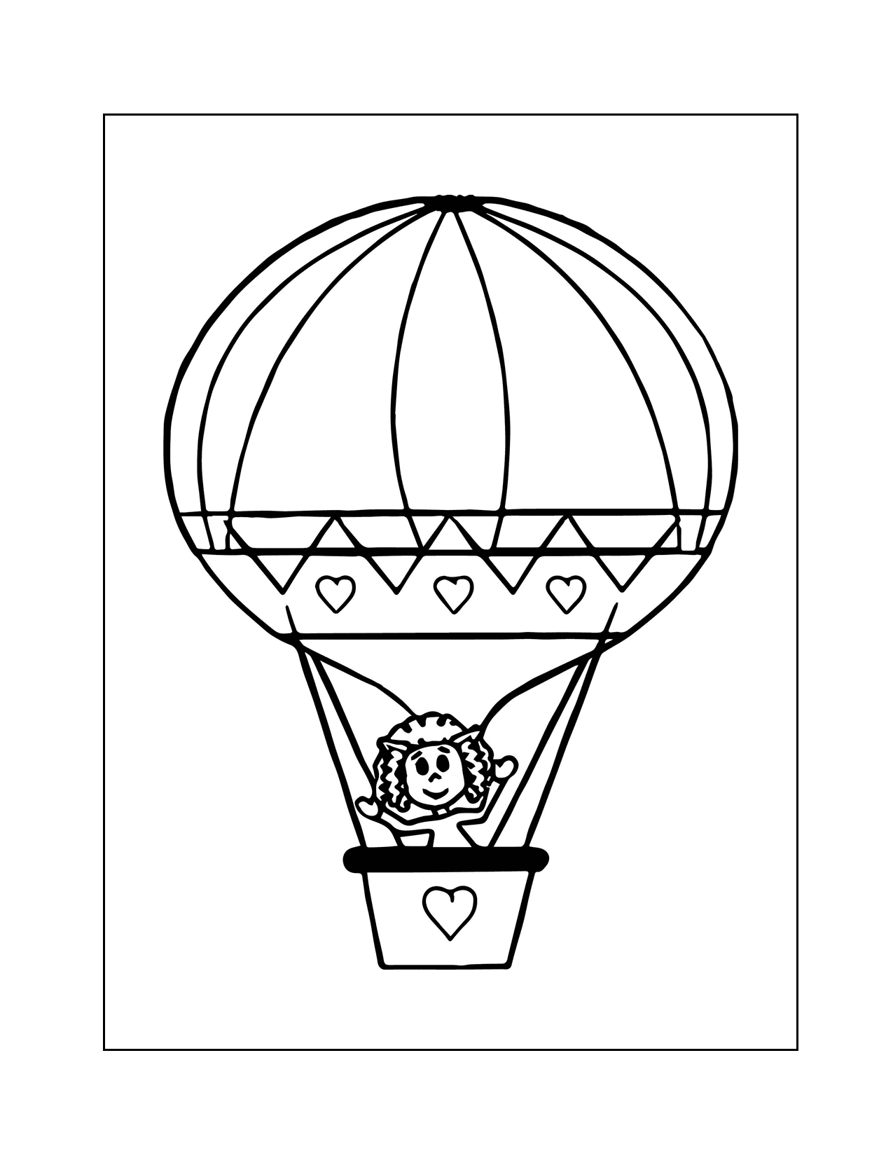Girl In Hot Air Balloon Coloring Page