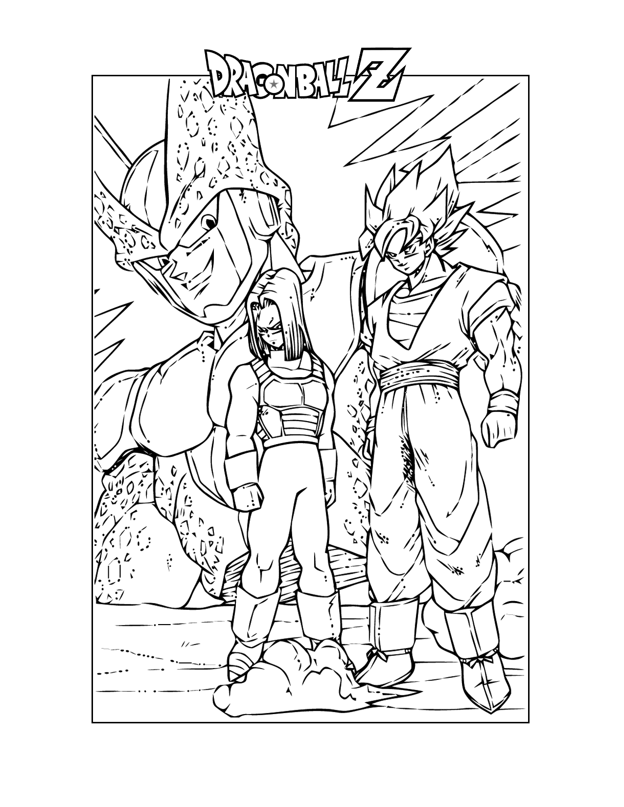 Goku Trunks And Cell Dragonball Z Coloring Page