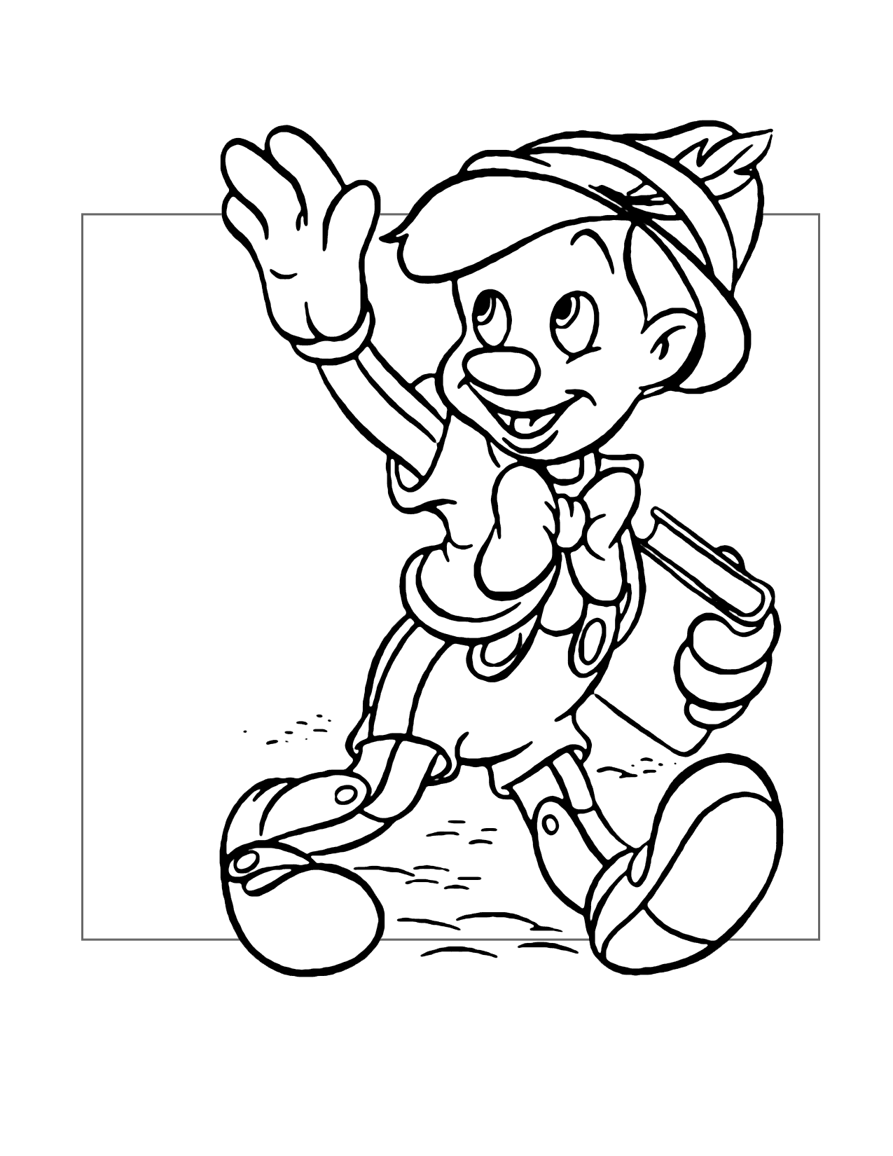 Goodbye Father Pinocchio Heads Off To School Coloring Page