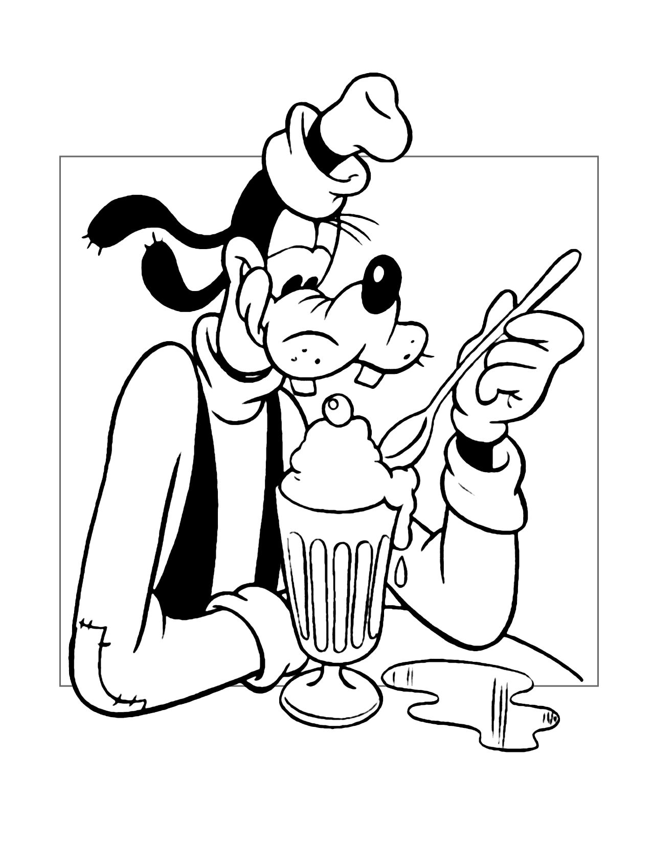 Goofy Eats Ice Cream Coloring Page