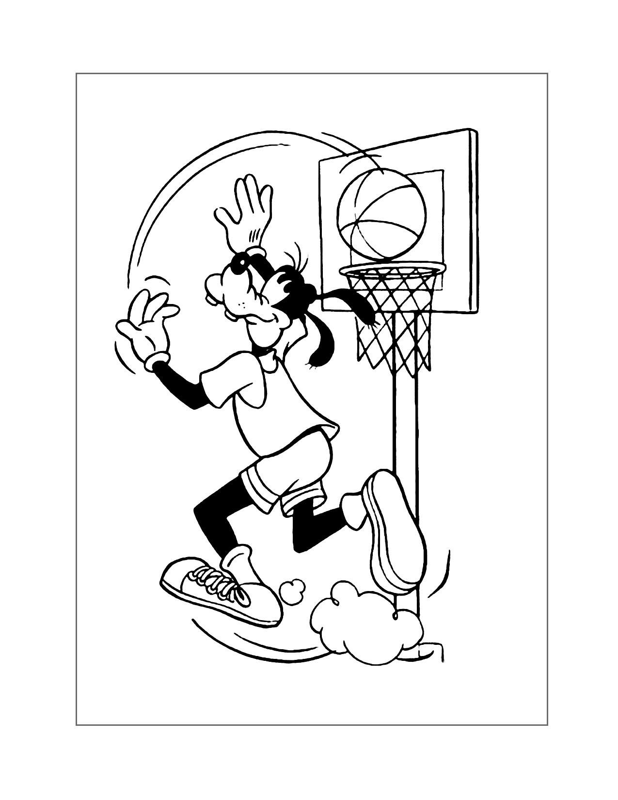 Goofy Plays Basketball Coloring Page