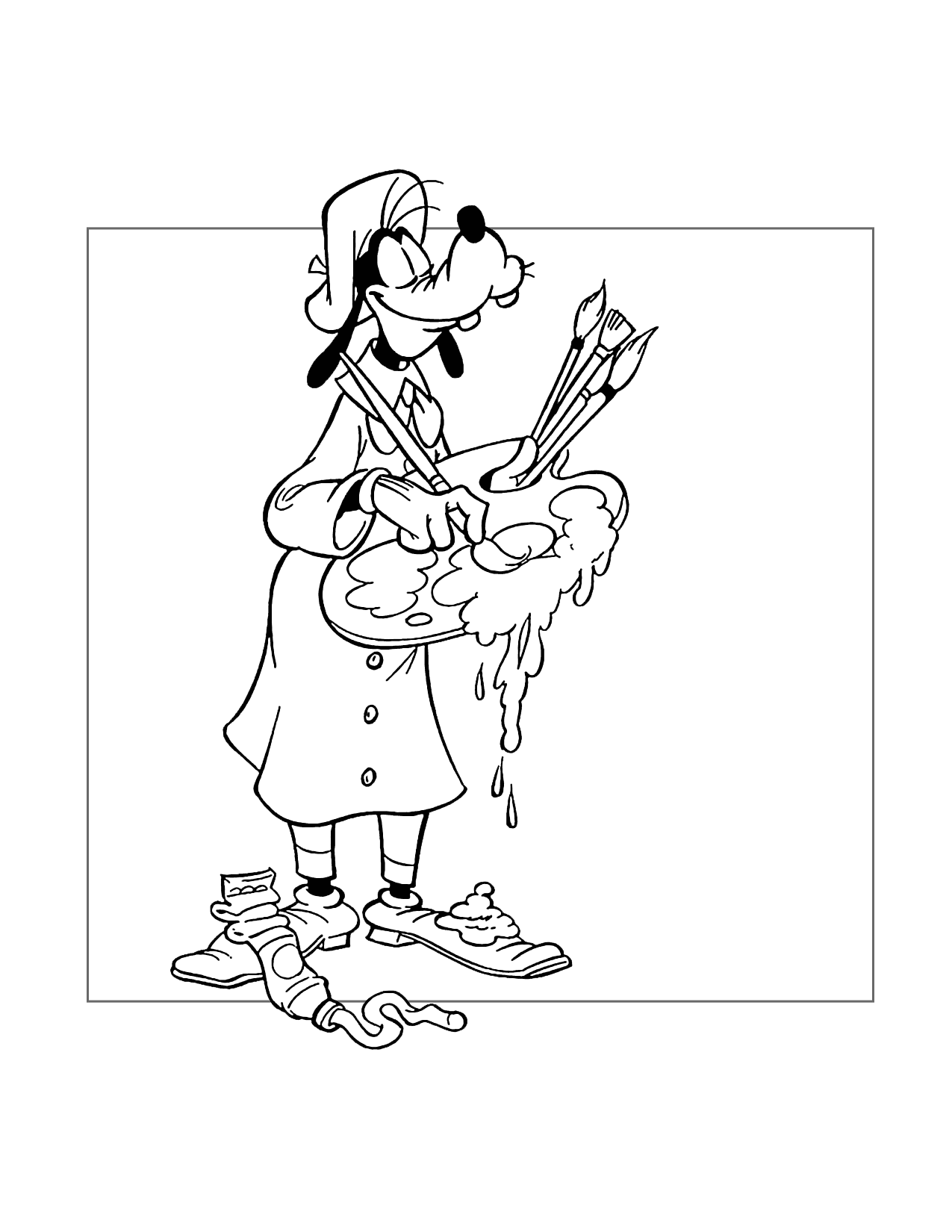 Goofy Is Painting A Picture Coloring Page