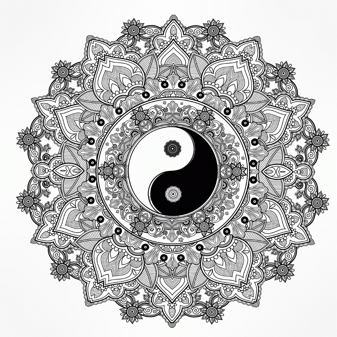 Gorgeous Yin Yang Flower Mandala Coloring Pages
