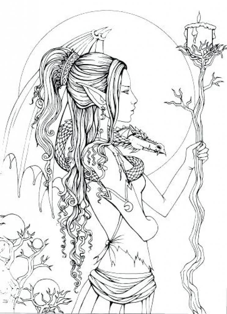 Gothic Fairy With Candle Coloring Page