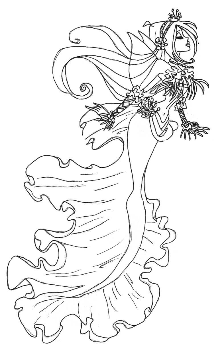 Gothic Fantasy Mermaid Fairy Coloring Page