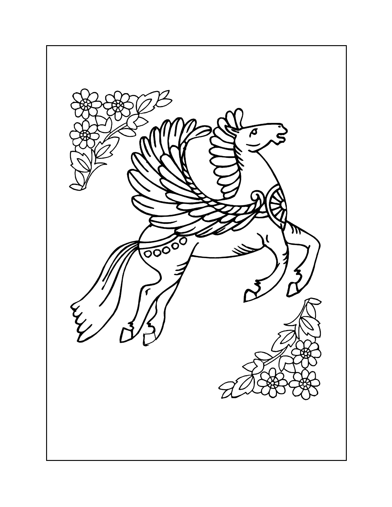 Greek Pegasus With Flowers Coloring Page