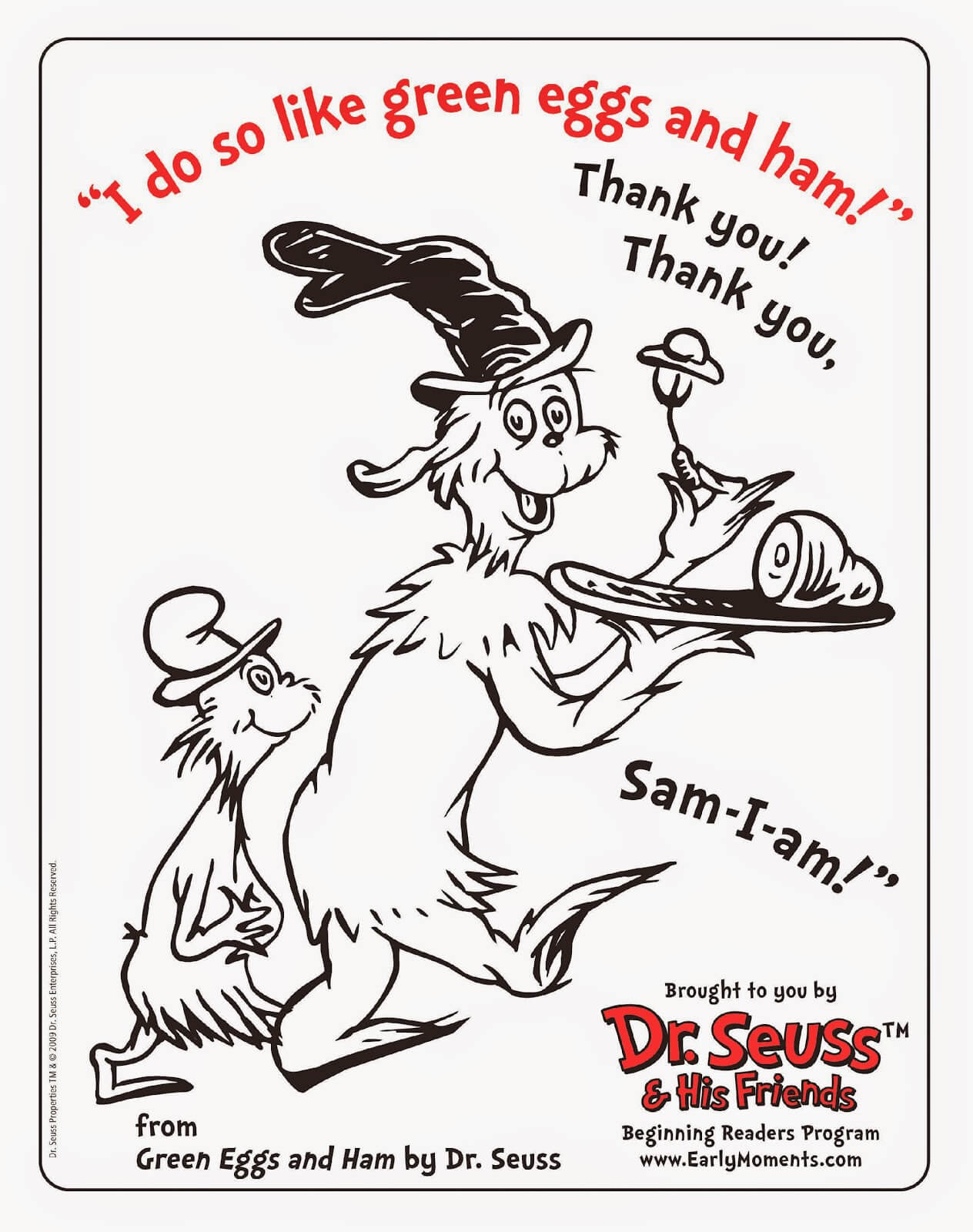 Green Eggs And Ham Cat In The Hat Coloring Pages