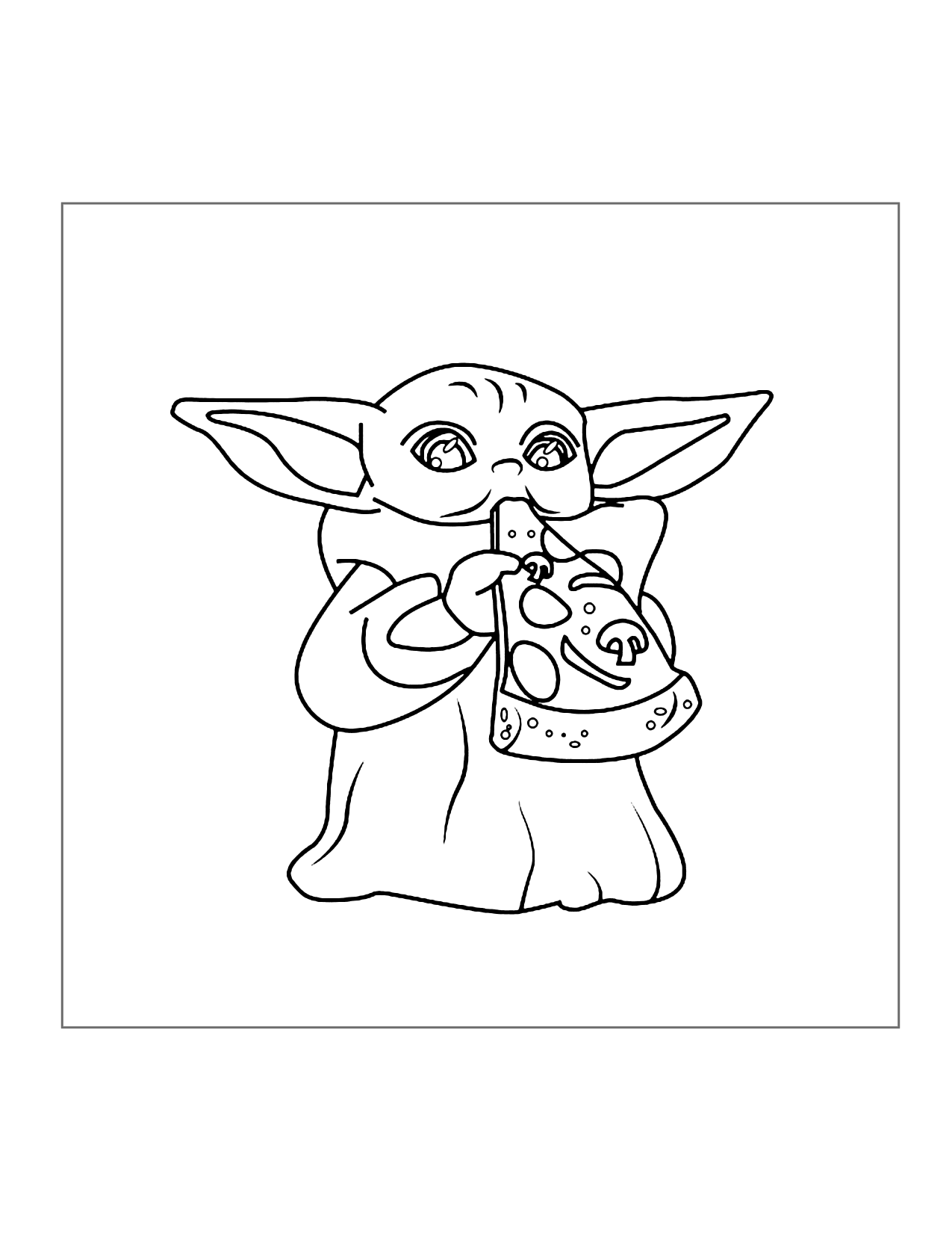 Grogu Loves Pizza Coloring Page