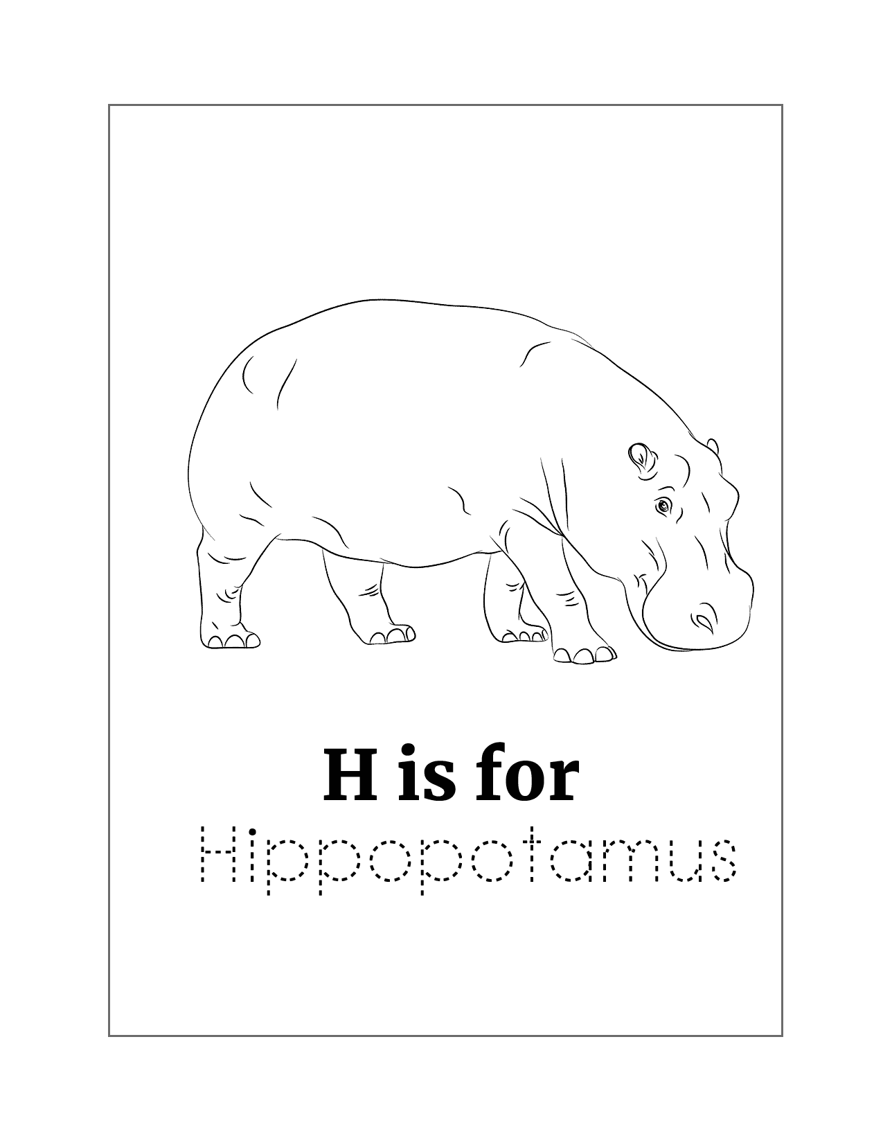 H Is For Hippopotamus Coloring Sheet