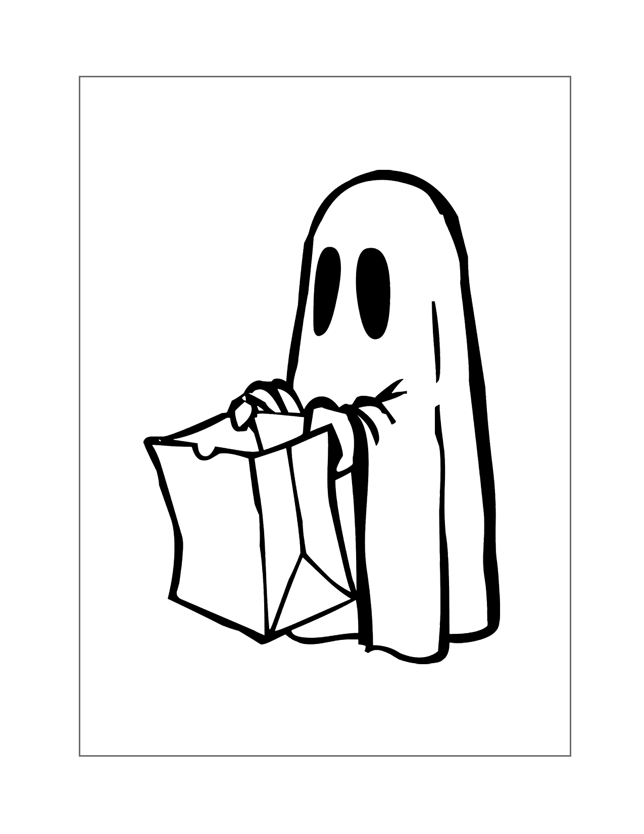 Halloween Ghost With Bag Of Candy Coloring Page