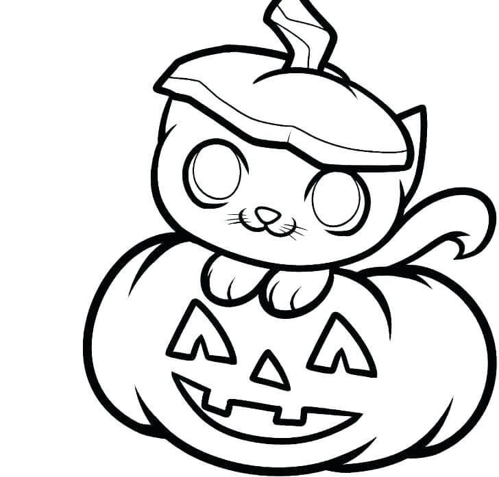 Halloween Kitty and Pumpkin Coloring Pages