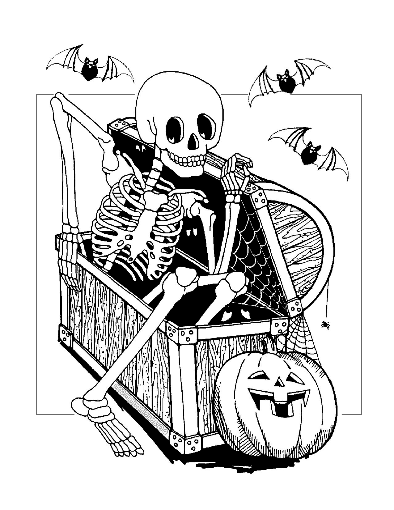 Halloween Skeleton Coffin Coloring Page