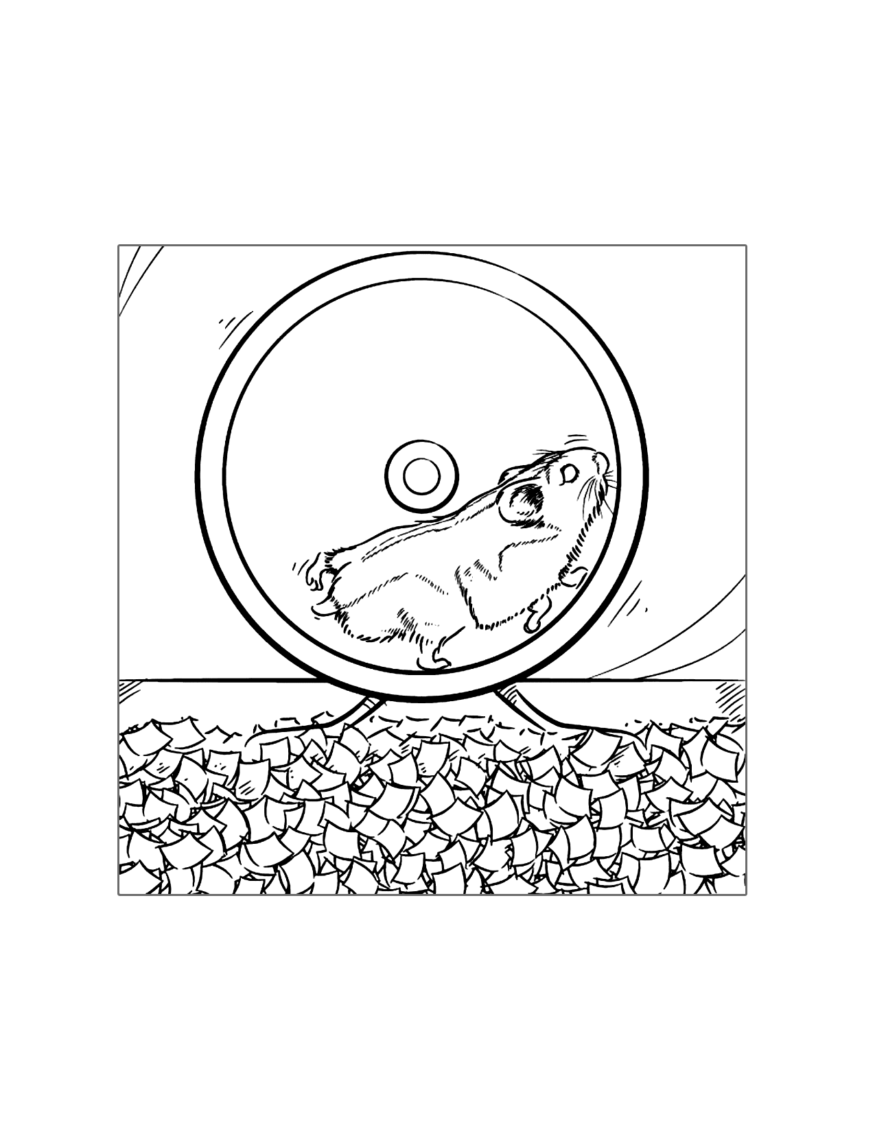 Hamster Running On Wheel Coloring Page