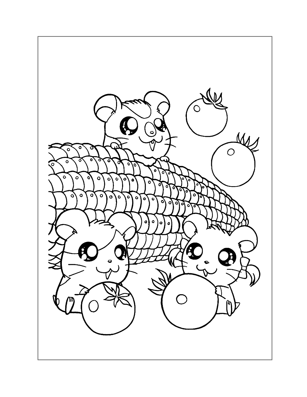 Hamsters Eating Corn Coloring Page