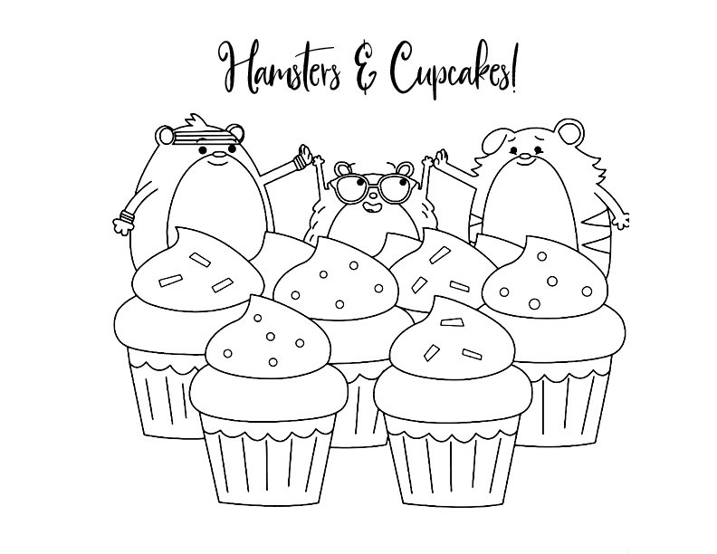 Hamsters And Cupcakes Coloring Page