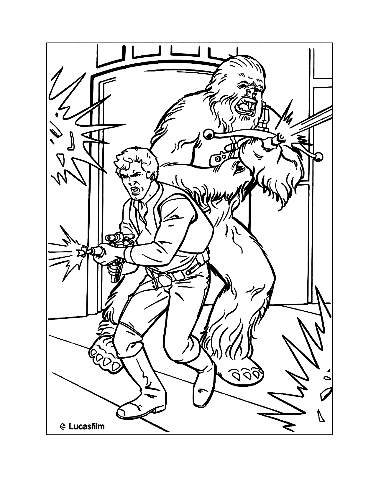 Han And Chewie Fighting Star Wars Coloring Page