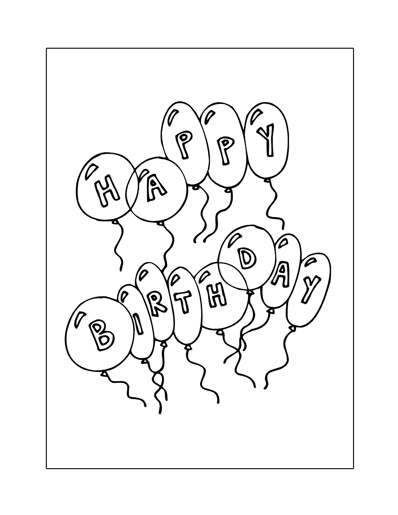 Happy Birthday Balloons Coloring Sheet