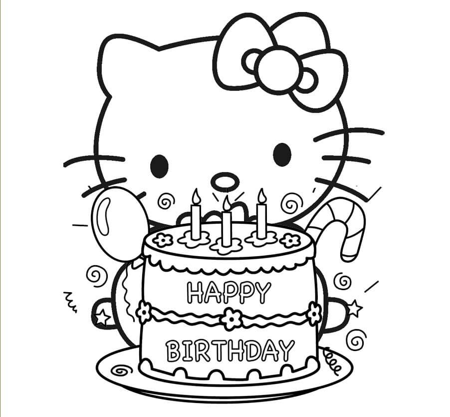 Happy Birthday Hello Kitty Coloring Pages