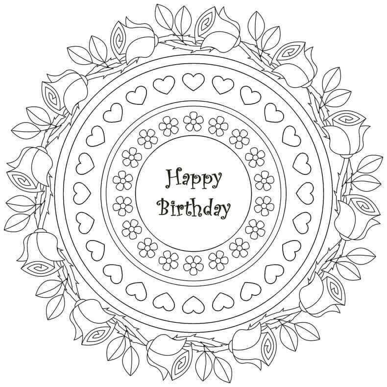 Happy Birthday Roses Coloring Page