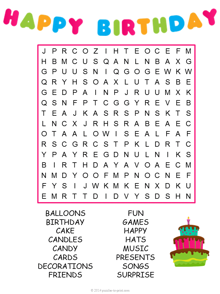 Happy Birthday Word Search for Kids