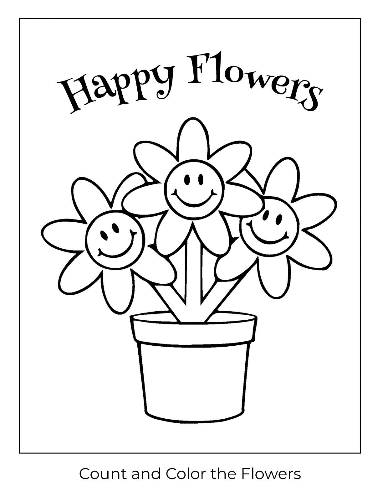 Happy Flowers In A Pot Worksheet