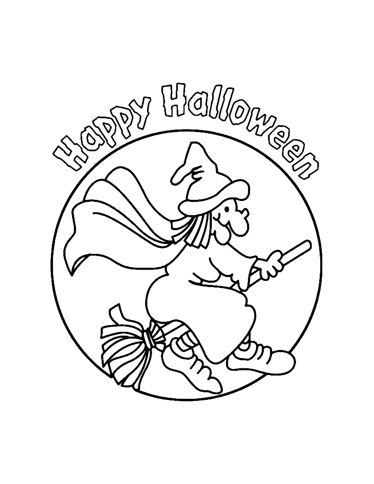 Happy Halloween Witch Coloring Page