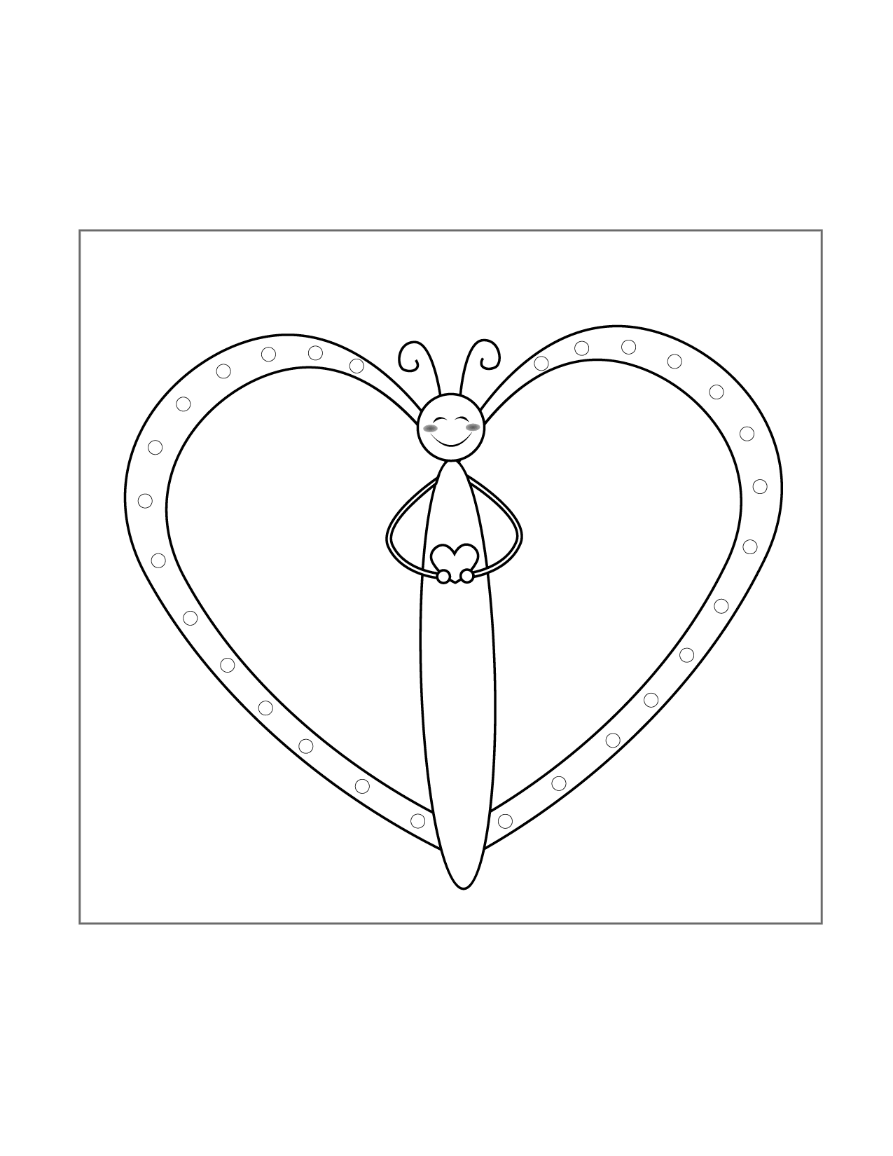 Happy Heart Cartoon Butterfly Coloring Page