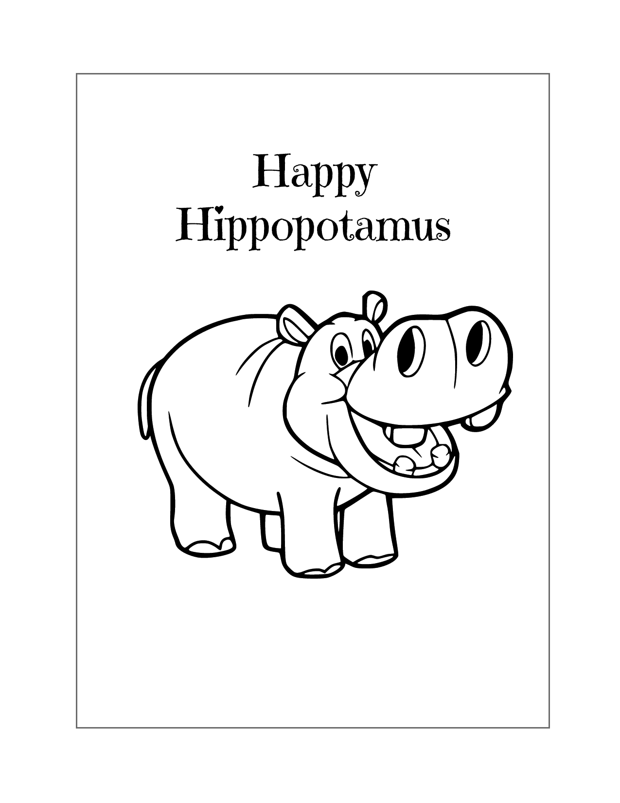 Happy Hippopotamus Coloring Page