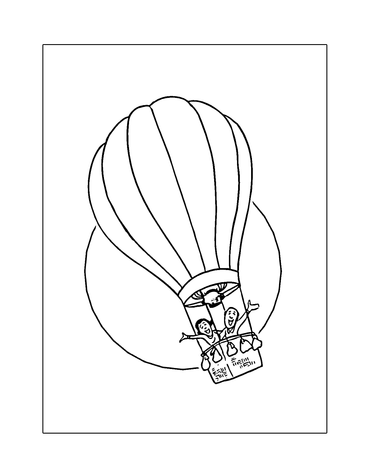 Happy Hot Air Balloon Riders Coloring Page